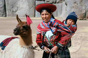 Quechua Indians and Llama Cuzco Peru